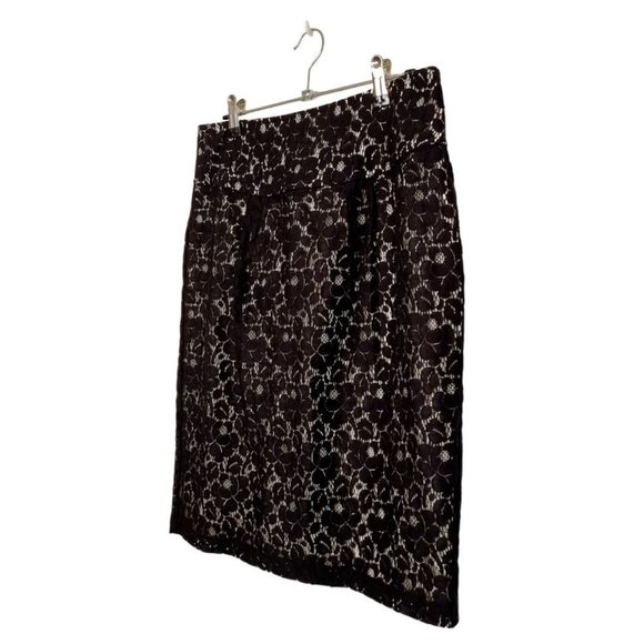 PORTMANS Black / White Lace Overlay Straight Back Split Pencil Skirt - Size 10 - Picture 3 of 9